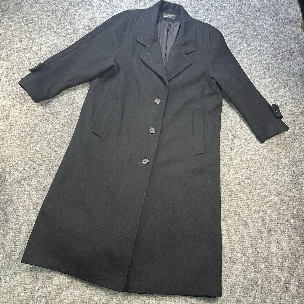 Vintage Coat Woman Large Black Long Trench Union Made in USA Miss New Yorker
